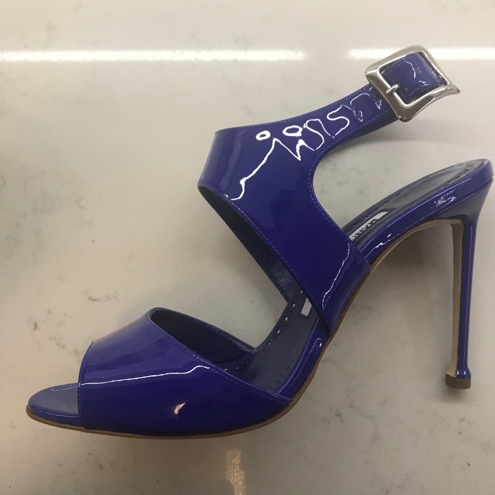 Manolo Blahnik Cobalt Blue Patent Leather Heels